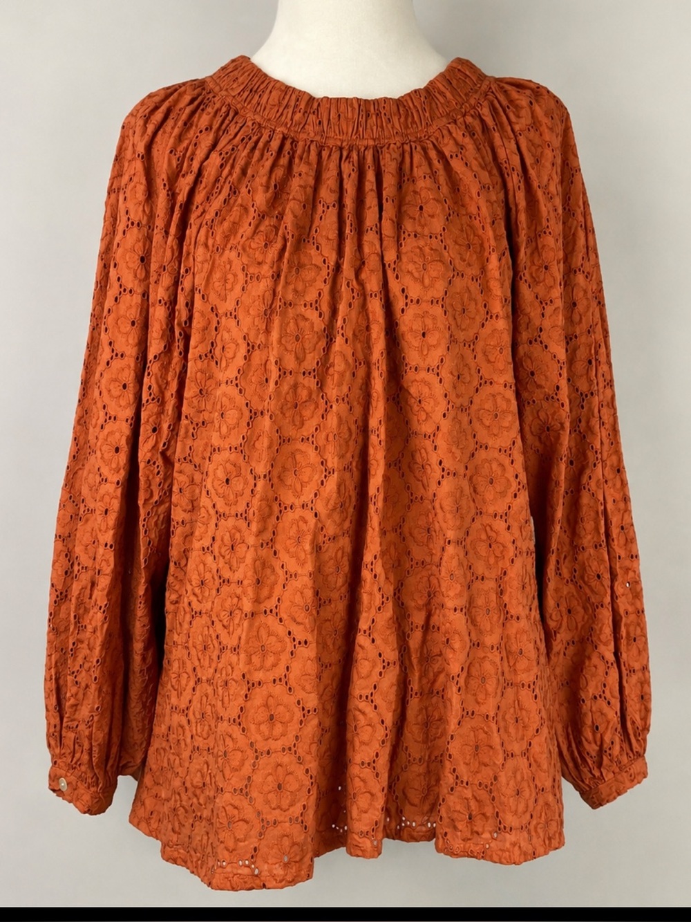 Roller Rabbit Glyn Terra Eyelet Cotton Blouse XL Bow Back Boho